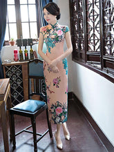 Pink Peony-print Split-side Long Cheongsam